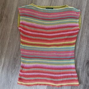 Lauren Ralph Lauren Linen Blend Sleeveless Knit Top – Colorful Stripe – Size L